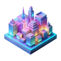 Neon Cityscape Isometric Digital Model of a Futuristic Urban Environment png