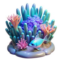 Vibrant Underwater Scene Digital Render of Coral Reef and Fish png