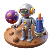 Digital Render of a Robot Exploring a Planet with Unique Celestial Body png