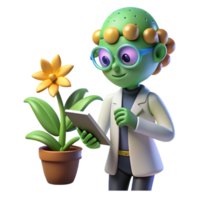 Alien Botanist Studying Plant Life with Tablet png