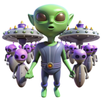 Alien Encounter A 3D Animation of Little Green Men and Flying Saucers png