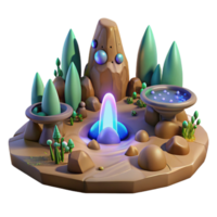 Fantasy Landscape with Glowing Fountain and Stone Structures png