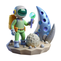 Astronaut on the Moon Exploring Celestial Body with Sample Collector png