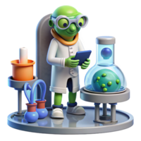 Alien Scientist Exploring Digital Tablet in Laboratory Setting png