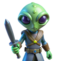 Alien Warrior with Sword 3D Render of Fantasy Creature png