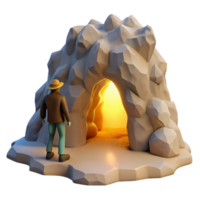 3D Render of Person Exploring a Glowing Cave Entrance png
