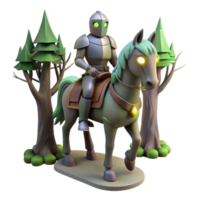 Stylized 3D Render of a Knight on Horseback in a Forest png