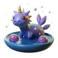 Cute 3D Render of a Unicorn in a Pool of Water with Stars png