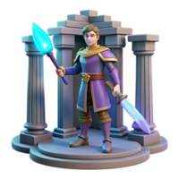 3D Render of a Fantasy Knight with Sword and Staff in Ancient Ruins png
