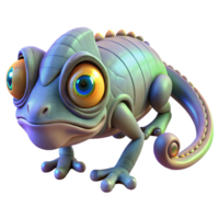 3D Render of a Cartoon Chameleon with Large Eyes png