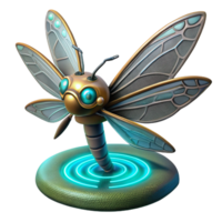 Cybernetic Dragonfly Futuristic Insect Robot with Glowing Base png