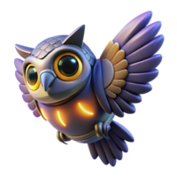 Cybernetic Owl in Flight 3D Render of a Futuristic Bird png