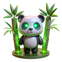 Adorable 3D Panda Render with Glowing Bamboo png