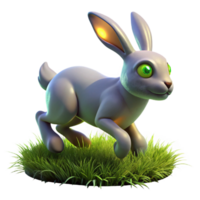 Glowing Eared Bunny in Lush Grass A 3D Render png