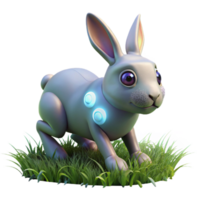 Robotic Rabbit in Grassland 3D Render of a Futuristic Bunny png