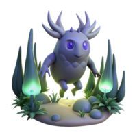 3D Render of Cute Fantasy Creature in Glowing Mushroom Forest png