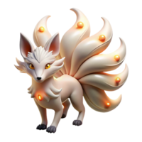 Nine Tailed Fox Digital Render of Mythical Creature with Glowing Orb Tails png
