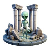 Alien in Ancient Ruins 3D Render of Extraterrestrial Figure Amidst Stone Columns and Debris png