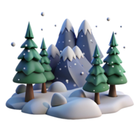 Snowy Mountain Winter Wonderland with Evergreen Trees png