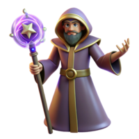 3D Render of a Wizard with Staff and Magic png