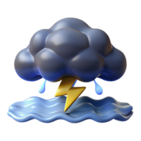 3D Render of Storm Cloud with Lightning and Rain png
