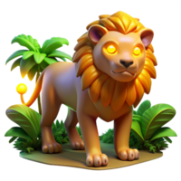3D Render of a Cartoon Lion in a Jungle Setting png