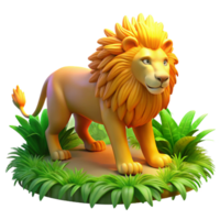 3D Cartoon Lion in Lush Jungle Setting png