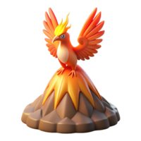 3D Render of Mythical Firebird Atop Volcanic Peak png