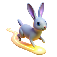 3D Render of a Cute Rabbit Running on a Glowing Path png