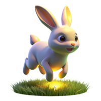 3D Render of an Adorable Bunny Hopping in Grass png