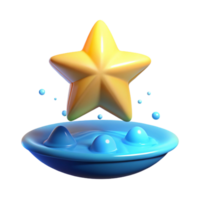 3D Render of a Yellow Star Floating Above Blue Liquid png