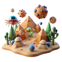 3D Render of Alien Desert Landscape with Geometric Structures png
