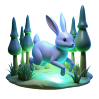 3D Render of a Rabbit Leaping Through a Glowing Forest png
