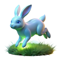 3D Render of a Hopping Rabbit in Lush Green Grass png