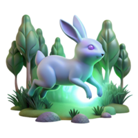 3D Render of a Rabbit Leaping Through a Magical Forest png