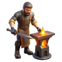 3D Render of Blacksmith Forging a Sword at Anvil png