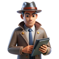 3D Render of a Detective Investigating a Case with Files png