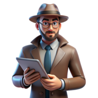 Digital Render of a Detective Investigating a Case with a Tablet png