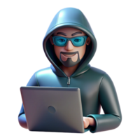 Mysterious Hacker Using Laptop in a Dark Setting png