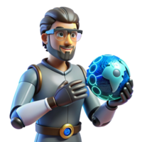 3D Render of Robotic Scientist Holding Global Network png