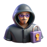 3D Render of a Hooded Figure with a Padlock Cybersecurity and Data Protection png