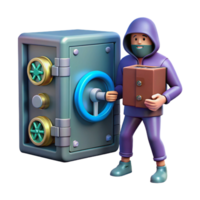 Securing Valuables A 3D Render of a Person with a Package Near a Safe png
