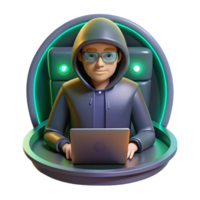 Anonymous Hacker Working on Laptop in Futuristic Setting png