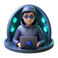 Cybersecurity Expert A 3D Rendering of a Hacker Working on a Laptop png