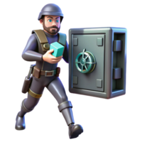 3D Render of Security Guard with Safe and Cube png