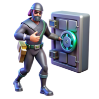 3D Render of a Thief Cracking a Safe png