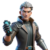 3D Render of Futuristic Scientist with Advanced Device png