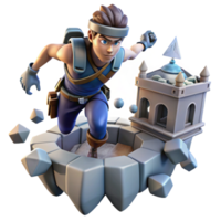Adventurer's Assault 3D Render of a Character Attacking a Stone Tower png