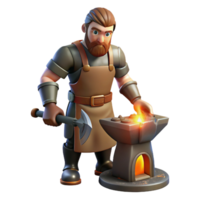 3D Render of a Blacksmith Working at His Anvil png