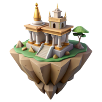 Island Temple 3D Render of a Stone Structure with Columns and Golden Accents png